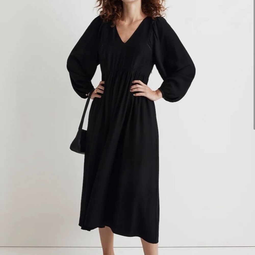 Madewell empire v neck black midi dress